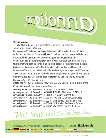 CLAAS Mähdrescher Typ Consul - Bild- Ersatzteilliste mit Explosionszeichnungen - annoligno 121